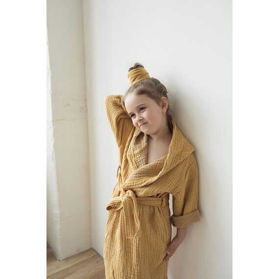 Халат из жатого хлопка горчичного цвета из коллекции Essential 3-4Y, изображение 4