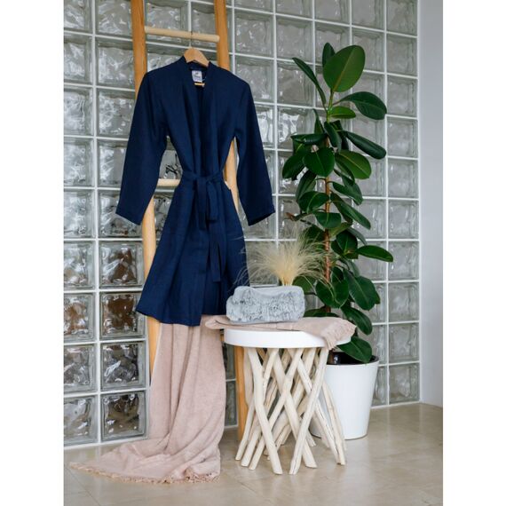 Халат из умягченного льна темно-синего цвета Essential, размер M, изображение 9