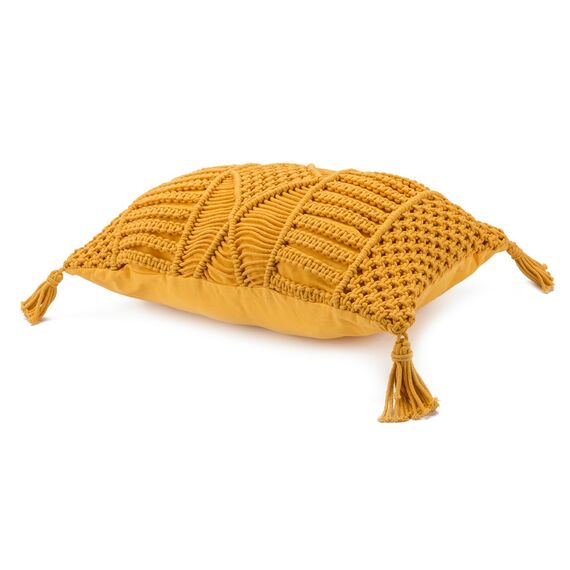 Чехол на подушку макраме горчичного цвета из коллекции Ethnic, 35х60 см, изображение 9