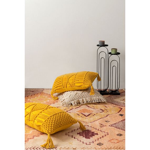 Чехол на подушку макраме горчичного цвета из коллекции Ethnic, 35х60 см, изображение 7