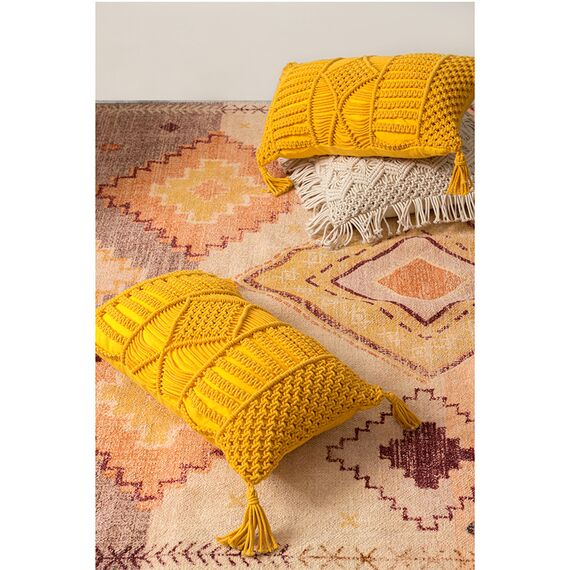 Чехол на подушку макраме горчичного цвета из коллекции Ethnic, 35х60 см, изображение 8