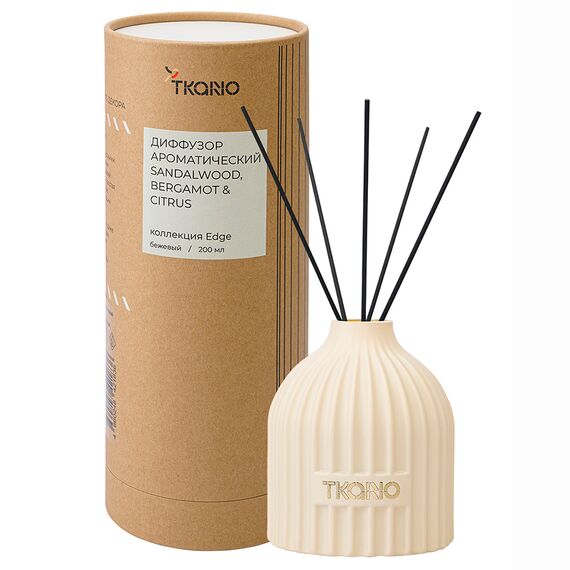 Диффузор ароматический Sandalwood, Bergamot & Citrus из коллекции Edge, 200 мл, бежевый, Tkano