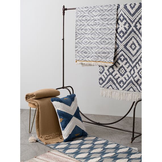 Ковер из хлопка синего цвета Argyle из коллекции Ethnic, 70х160 см, изображение 3