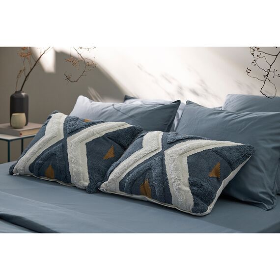 Комплект постельного белья из сатина джинсово-синего цвета с брашинг-эффектом из коллекции Essential, 150х200 см, Tkano, изображение 3