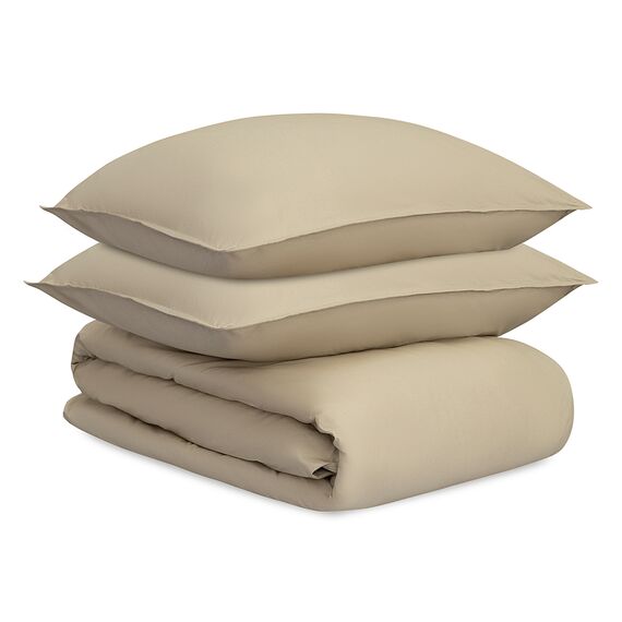 Комплект постельного белья из стираного перкаля бежево-серого цвета из коллекции Essential, 200х220 см, Tkano