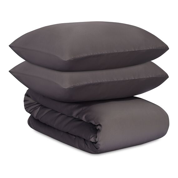 Комплект постельного белья из премиального сатина темно-серого цвета из коллекции Essential, 200х220 см, Tkano