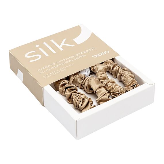 Набор из 4 шелковых резинок для волос бежевого цвета из коллекции Essential, Tkano, изображение 7