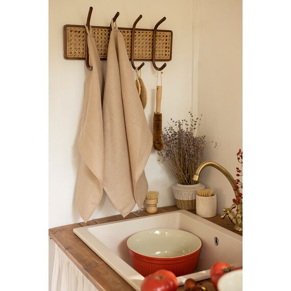 Набор из двух вафельных полотенец изо льна бежевого цвета из коллекции Essential, 50х70 см, изображение 5