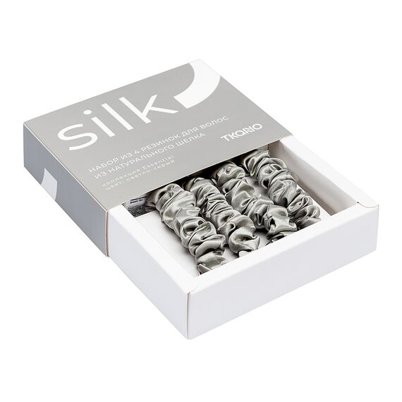 Набор из 4 шелковых резинок для волос светло-серого цвета из коллекции Essential, Tkano, изображение 9