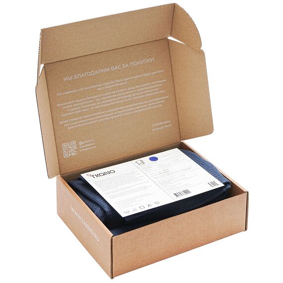 Набор из двух вафельных полотенец изо льна темно-синего цвета из коллекции Essential, 50х70 см, изображение 10