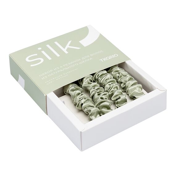 Набор из 4 шелковых резинок для волос мятного цвета из коллекции Essential, Tkano, изображение 9