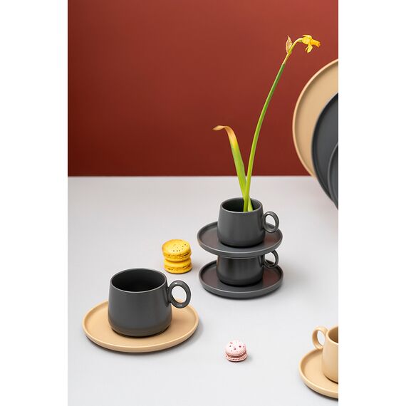 Набор из двух чашек с блюдцами темно-серого цвета из коллекции Essential, 120 мл, Tkano, изображение 2