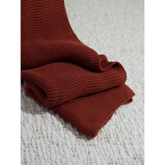 Плед из хлопка жемчужной вязки терракотового цвета из коллекции Essential, 130х180 см, Tkano, изображение 4