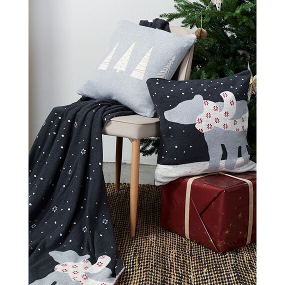 Плед из хлопка с новогодним рисунком Polar bear из коллекции New Year Essential, 130х180 см, изображение 3