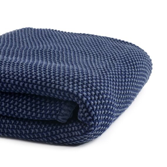 Плед из стираного хлопка темно-синего цвета из коллекции Essential, 130х180 см, изображение 6