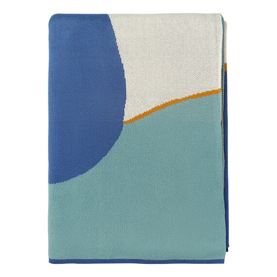 Плед из хлопка с авторским принтом синего цвета из коллекции Freak Fruit, 130х180 см, Tkano