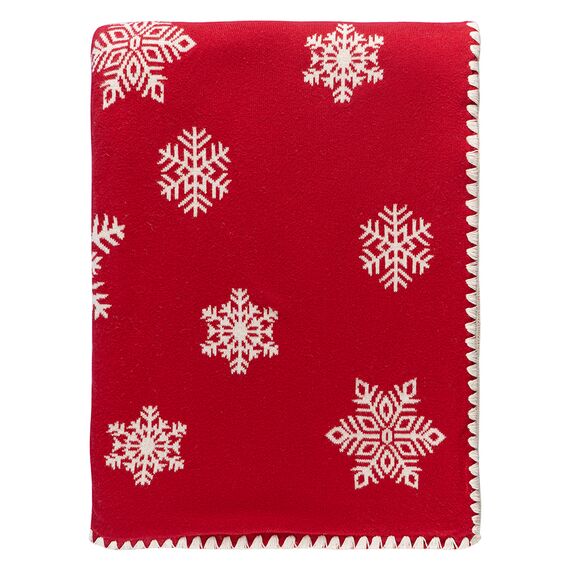 Плед из хлопка с новогодним рисунком Fluffy snowflakes из коллекции New Year Essential, 130х180 см, Tkano