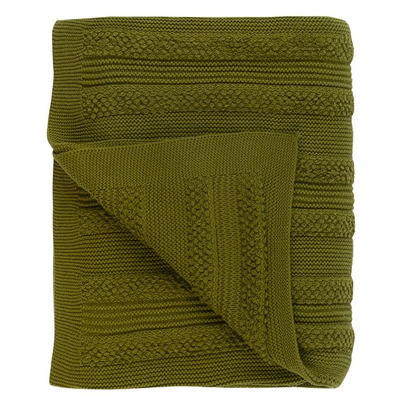 Плед из хлопка с буклированной вязкой оливкового цвета из коллекции Essential, 130х170 см, изображение 3