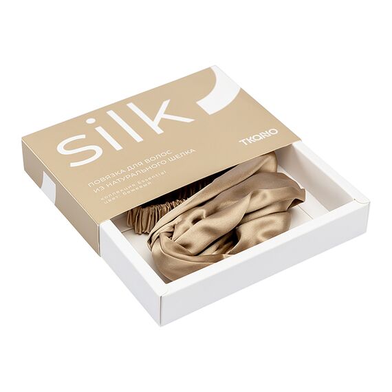 Повязка для волос из натурального шелка бежевого цвета из коллекции Essential, Tkano, изображение 7