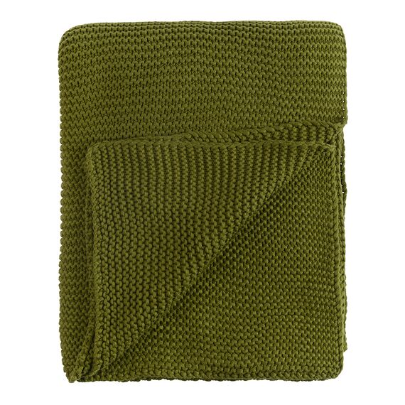 Плед из хлопка жемчужной вязки оливкового цвета из коллекции Essential, 130х180 см, изображение 10