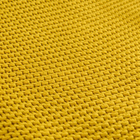 Плед из хлопка жемчужной вязки горчичного цвета из коллекции Essential, 130х180 см, изображение 5