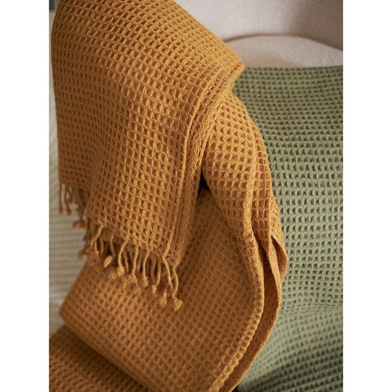 Плед из шерсти цвета охры из коллекции Essential, 130х180 см, Tkano, изображение 9