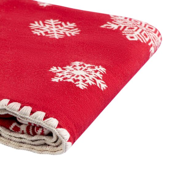 Плед из хлопка с новогодним рисунком Fluffy snowflakes из коллекции New Year Essential, 130х180 см, Tkano, изображение 7