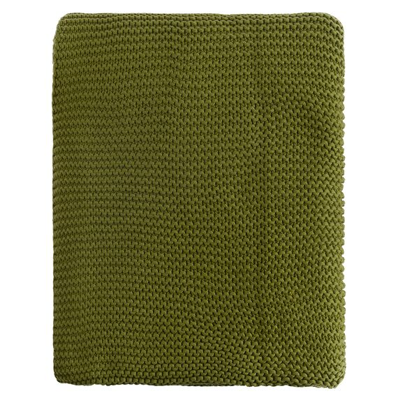 Плед из хлопка жемчужной вязки оливкового цвета из коллекции Essential, 130х180 см, изображение 8