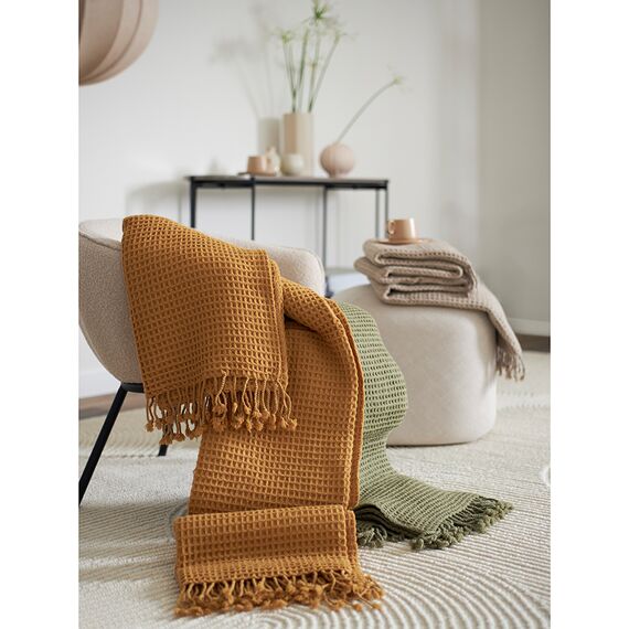 Плед из шерсти цвета охры из коллекции Essential, 130х180 см, Tkano, изображение 6