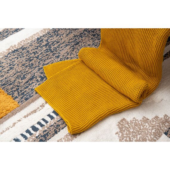 Плед из хлопка жемчужной вязки горчичного цвета из коллекции Essential, 130х180 см, изображение 8