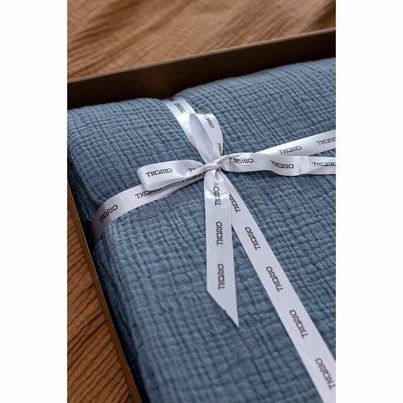 Покрывало двухстороннее из многослойного муслина джинсово-синего цвета из коллекции Essential, 180х250 см, Tkano, изображение 4