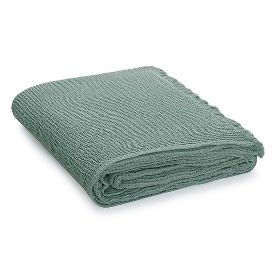 Покрывало вафельное из хлопка цвета шалфея из коллекции Essential, 180х250 см, Tkano