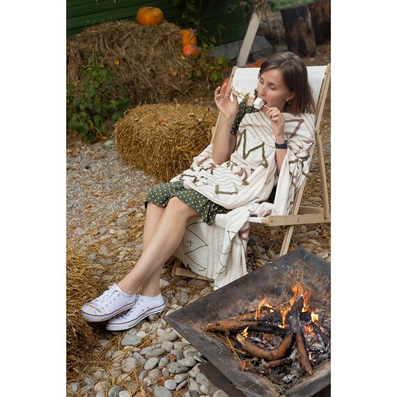 Покрывало из хлопка с бахромой оливкового цвета из коллекции Ethnic, 230х250 см, изображение 12