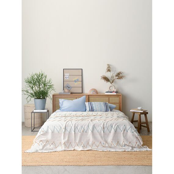 Покрывало из хлопка с бахромой голубого цвета из коллекции Ethnic, 230х250 см, изображение 2