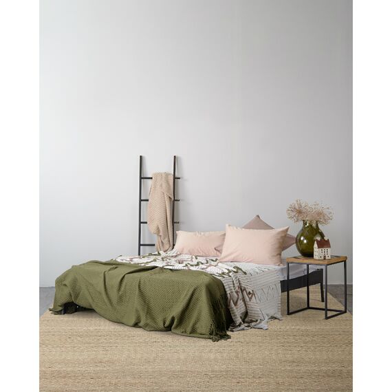 Покрывало из хлопка с бахромой оливкового цвета из коллекции Ethnic, 230х250 см, изображение 3