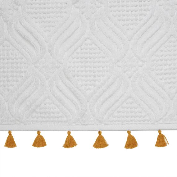 Полотенце банное белое, с кисточками цвета карри из коллекции Essential, 70х140 см, Tkano, изображение 4