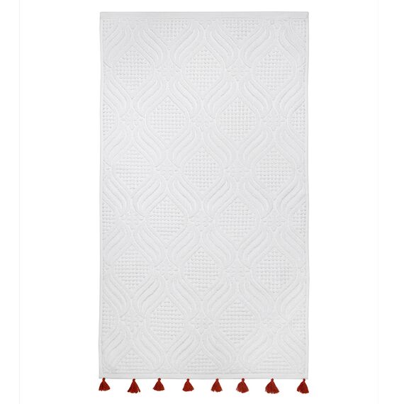 Полотенце для рук белое, с кисточками цвета красной глины из коллекции Essential, 50х90 см, Tkano, изображение 3