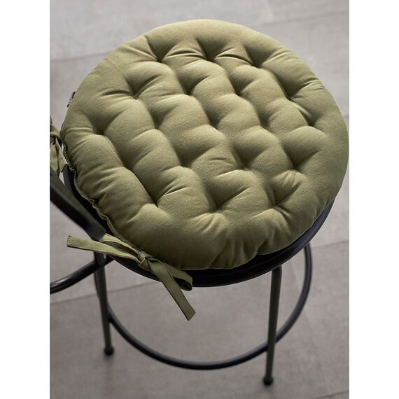 Подушка на стул круглая из хлопка оливкового цвета из коллекции Essential, 35 см, Tkano, изображение 5