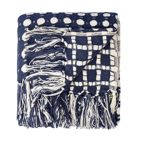 Покрывало из хлопка Polka dots темно-синего цвета из коллекции Essential, 230х250 см, Tkano, изображение 6