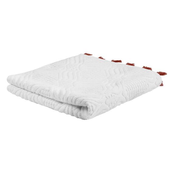 Полотенце банное белое, с кисточками цвета красной глины из коллекции Essential, 70х140 см, Tkano