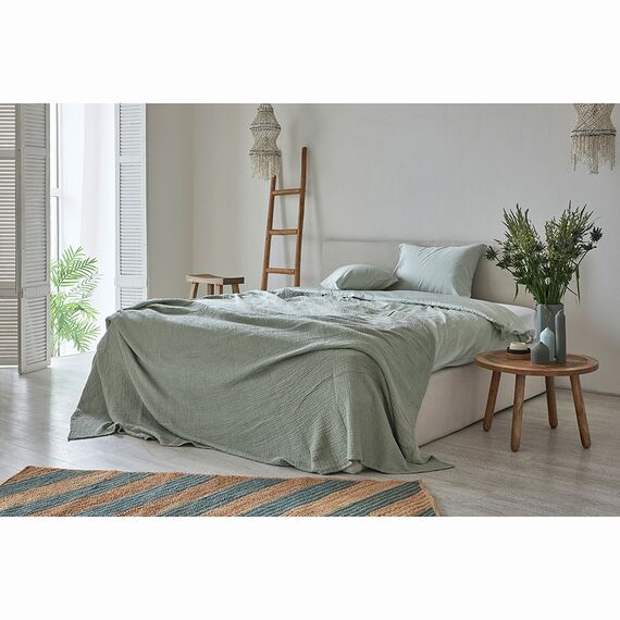 Покрывало двухстороннее из многослойного муслина травянисто-зеленого цвета из коллекции Essential, 180х250 см, Tkano, изображение 13