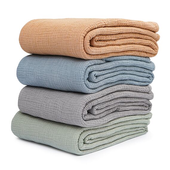 Покрывало двухстороннее из многослойного муслина травянисто-зеленого цвета из коллекции Essential, 180х250 см, Tkano, изображение 11