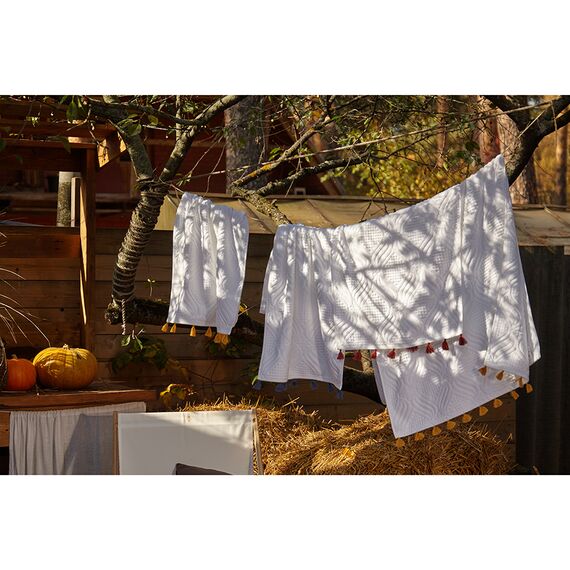 Полотенце банное белое, с кисточками цвета карри из коллекции Essential, 70х140 см, Tkano, изображение 6