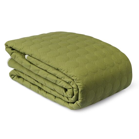 Покрывало стеганое Solid dots оливкового цвета из коллекции Essential, 230х250 см, Tkano