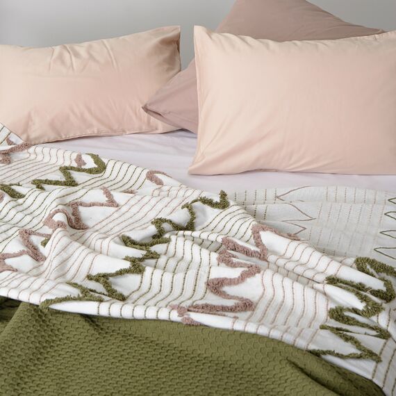 Покрывало из хлопка с бахромой оливкового цвета из коллекции Ethnic, 230х250 см, изображение 5