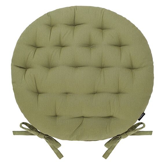 Подушка на стул круглая из хлопка оливкового цвета из коллекции Essential, 35 см, Tkano