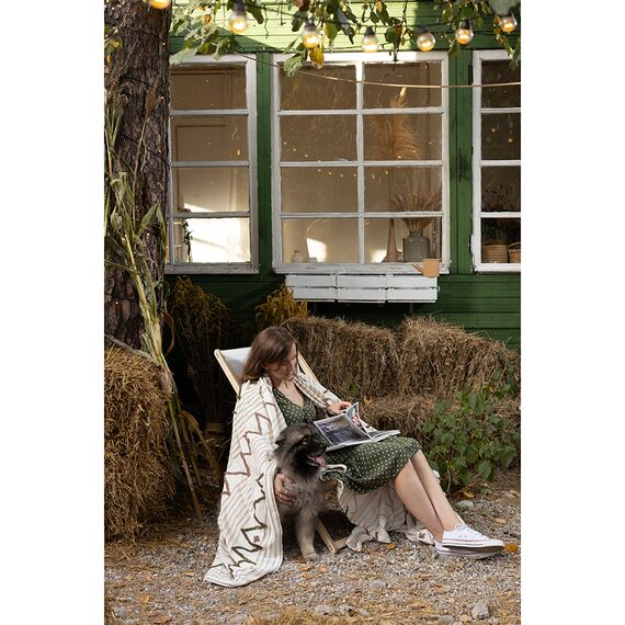 Покрывало из хлопка с бахромой оливкового цвета из коллекции Ethnic, 230х250 см, изображение 13