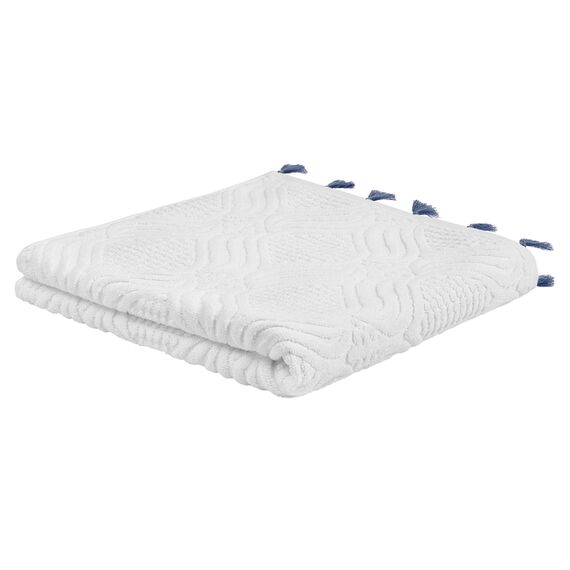 Полотенце банное белое, с кисточками темно-синего цвета из коллекции Essential, 70х140 см, Tkano