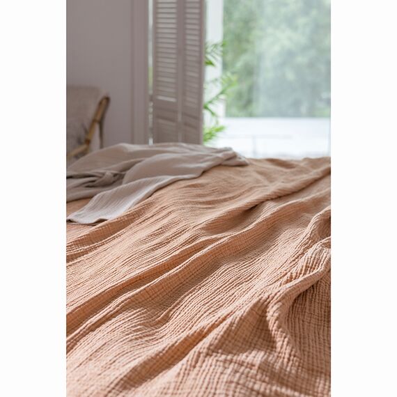 Покрывало двухстороннее из многослойного муслина цвета охры из коллекции Essential, 230x250 см, Tkano, изображение 2