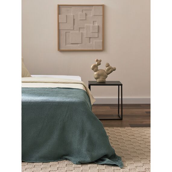 Покрывало вафельное из хлопка цвета шалфея из коллекции Essential, 180х250 см, Tkano, изображение 5